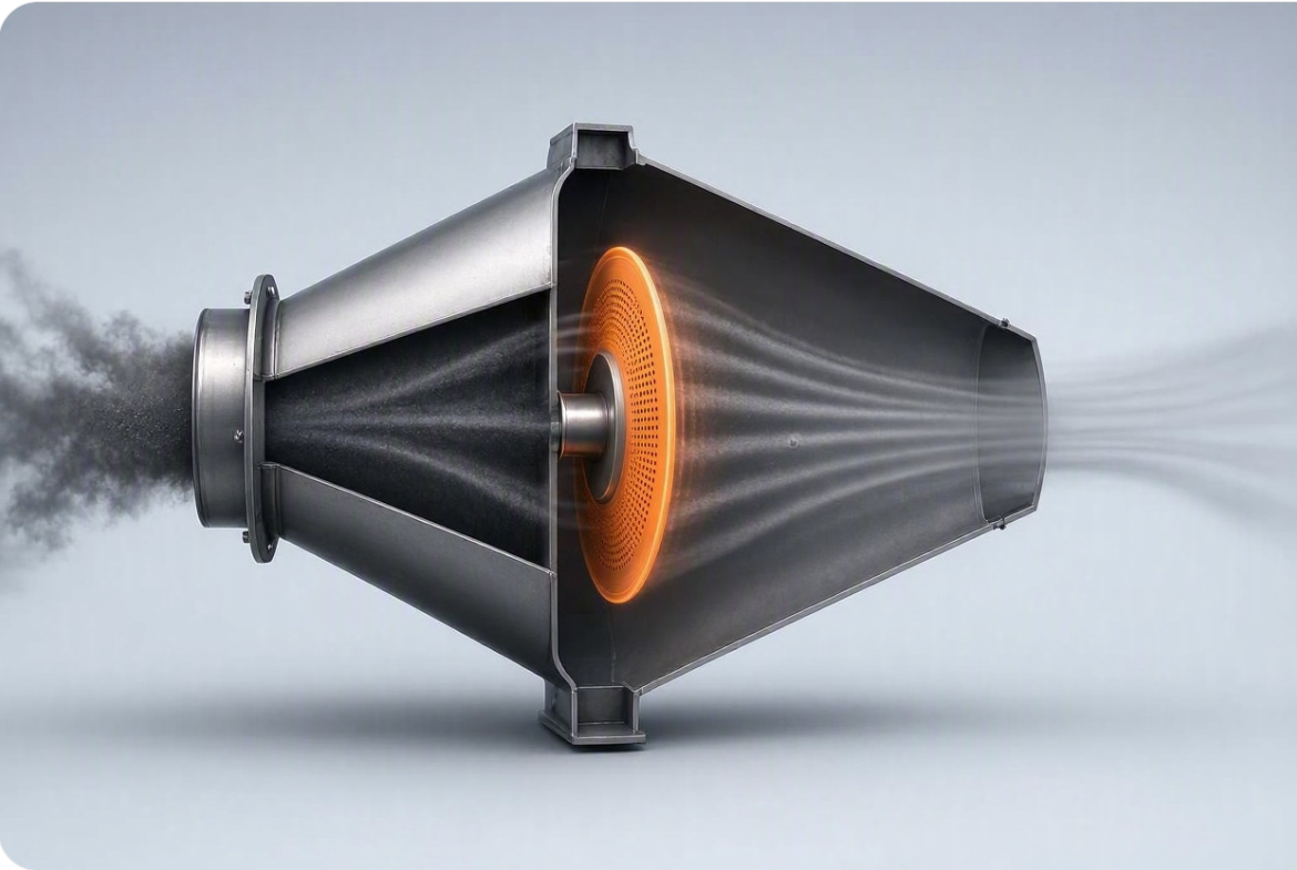 3D rendering of the RPC capturing particulate from flue gas