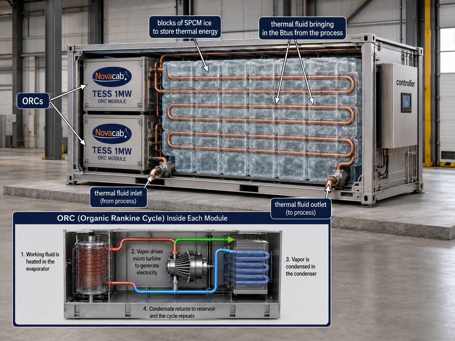 Cutaway of a Novacab TESS thermal energy storage unit
